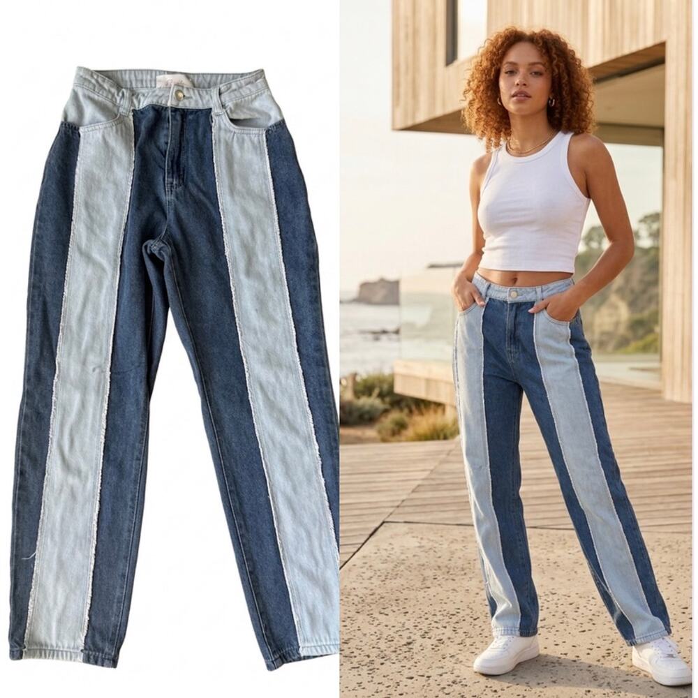 Blush Boutique Two-Toned High Rise Straight Leg Jeans Small